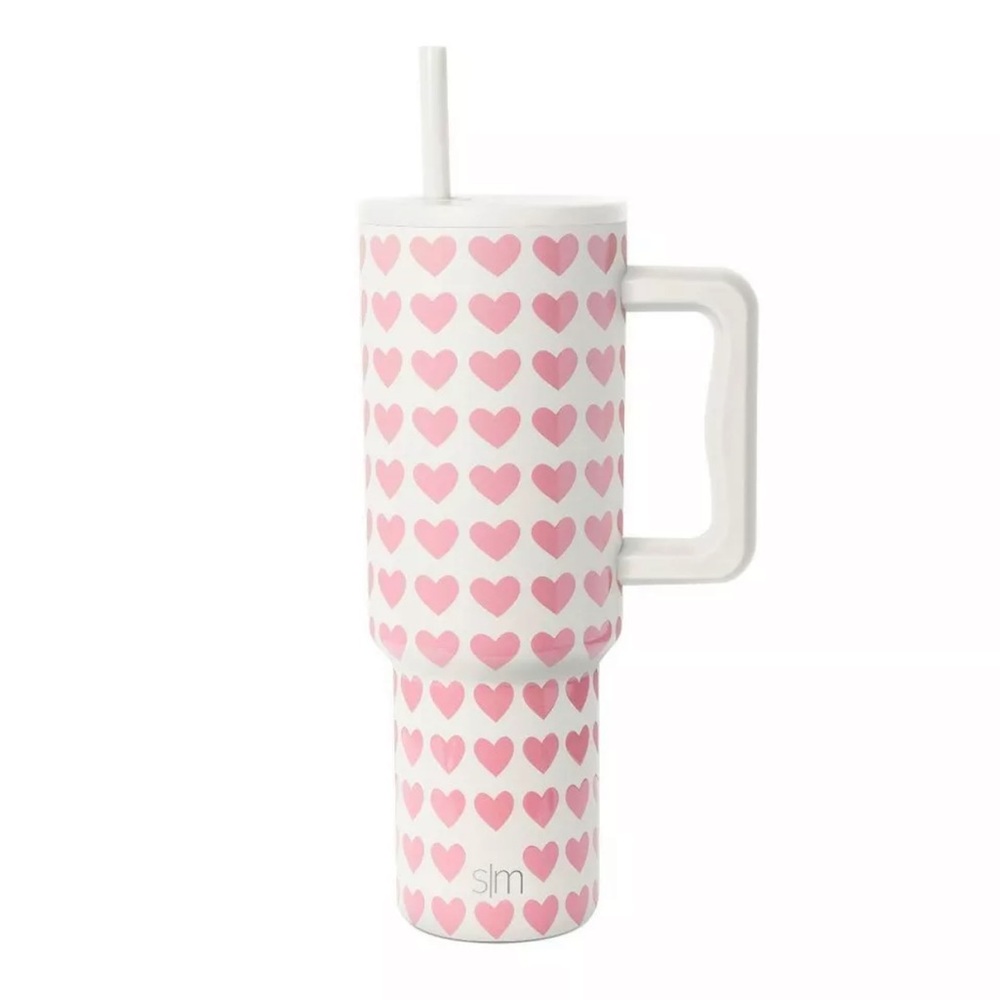 Simple Modern 40oz Pink Hearts on White Straw Tumbler